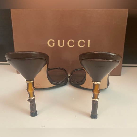 Gucci Brown Leather Bamboo Style Heel Sandal Slip-on Shoes 8 - Picture 8 of 9